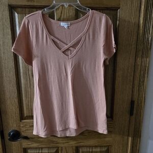 Socialite Blush Crisscross V-Neck Tee
